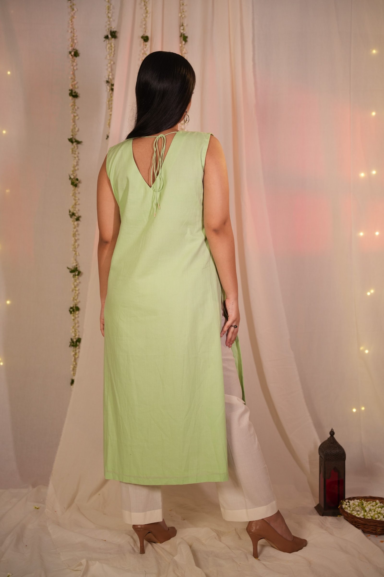 Mogra Light Green Kurta - Pant Set - Image 6