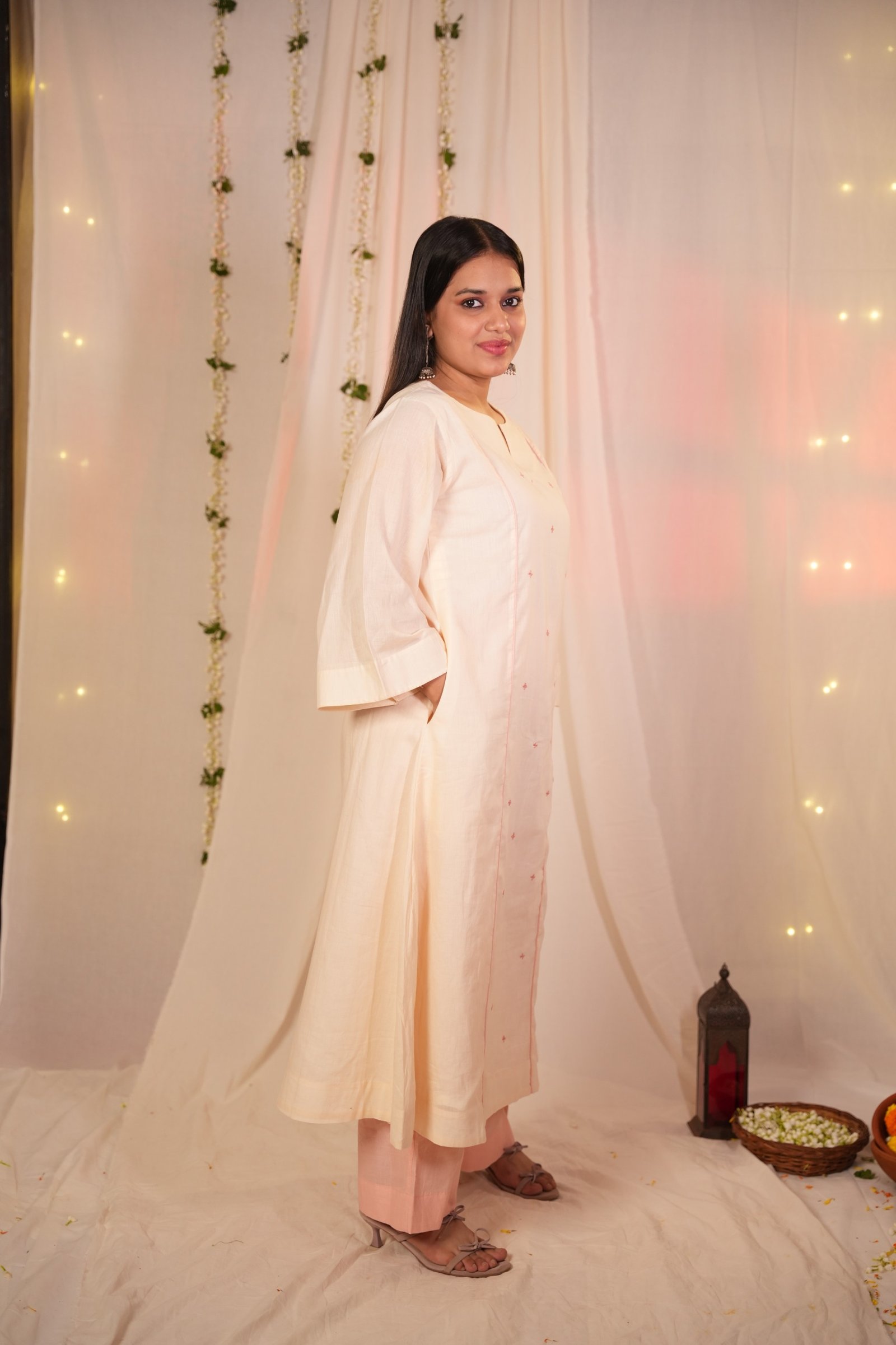 Evara Cream & Blush Kurta-Pant Set - Image 2
